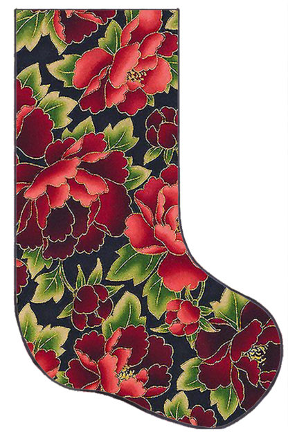 Scarlet Peonies Christmas Needlepoint Stocking - The Art Needlepoint Company